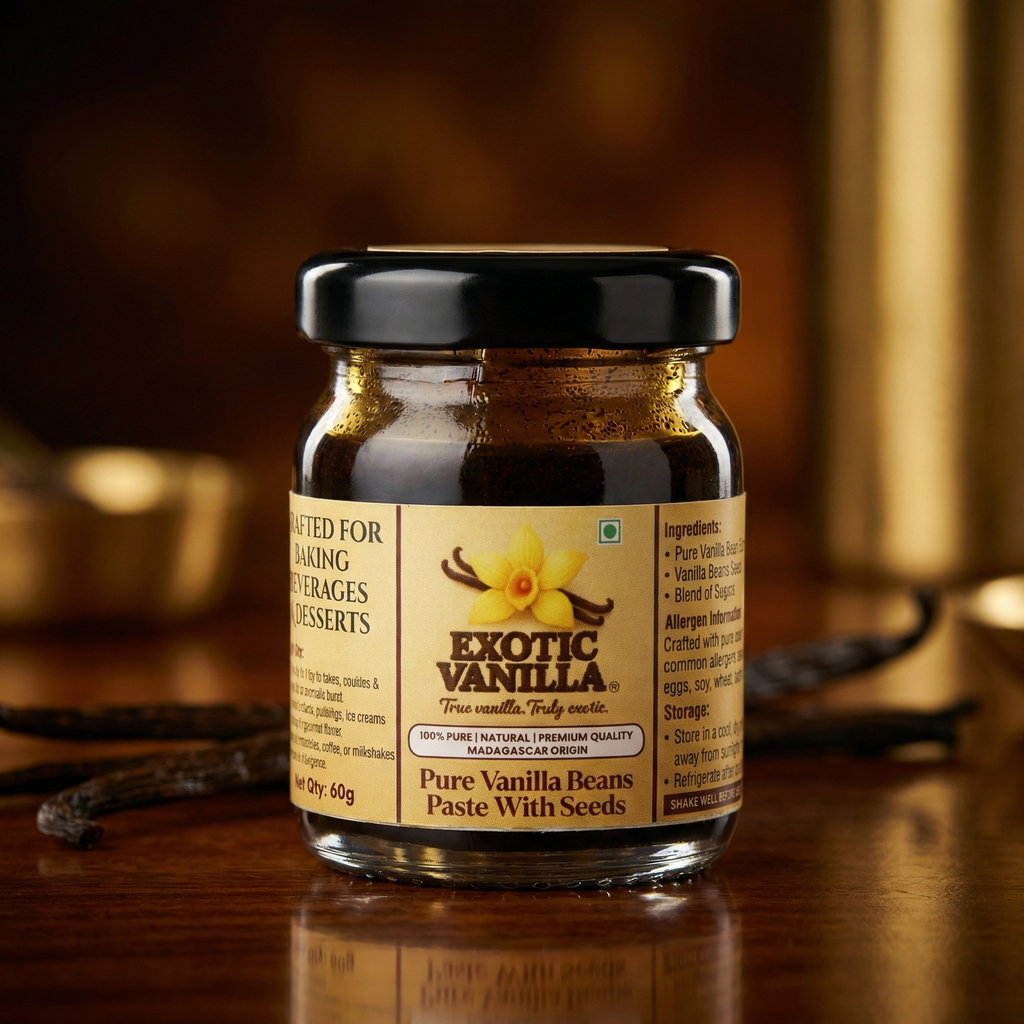Exotic Vanilla Pure Vanilla Paste with Seeds, 60 g | Made with Real Vanilla Beans | Rich & Concentrated | Alcohol-Free | Gluten Free, Non-GMO | For Baking & Desserts