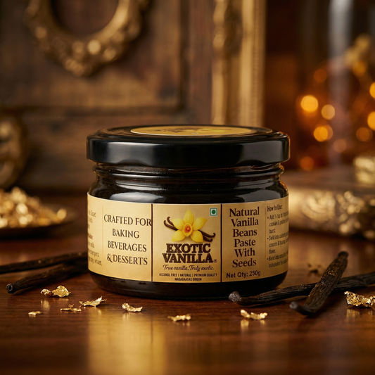 Exotic Vanilla Pure Vanilla Paste with Seeds, 250 g | Made with Real Vanilla Beans | Rich & Concentrated | Alcohol-Free | Gluten Free, Non-GMO | For Baking & Desserts