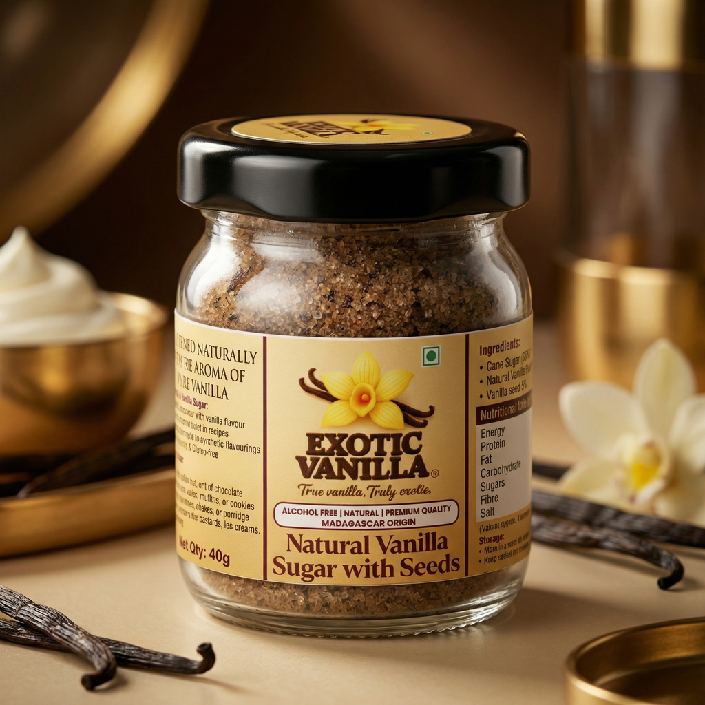 Exotic Vanilla Natural Sugar, 40g | Infused with Madagascar Vanilla Beans | Pure & Natural | Alcohol-Free | Ideal for Baking & Gourmet Desserts