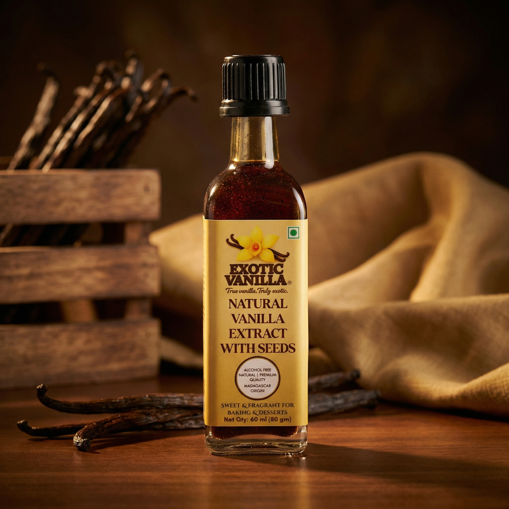 Exotic Vanilla Pure Vanilla Extract with Seeds, 60 ml (80 g) | Made with Real Madagascar Vanilla Beans | Alcohol-Free | Natural, Gluten Free, Non-GMO | For Baking & Cooking