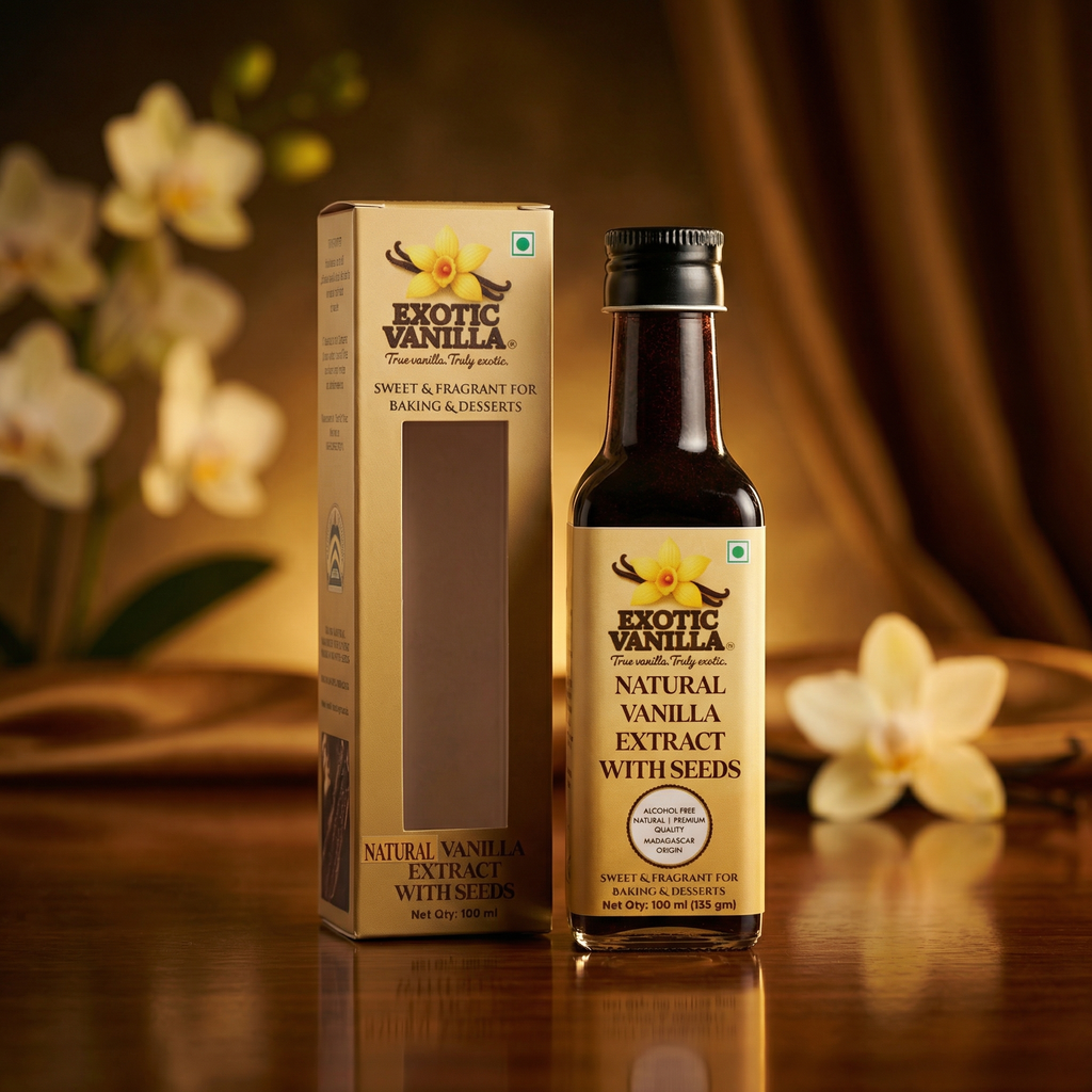 Exotic Vanilla Pure Vanilla Extract with Seeds, 100 ml (135 g) | Made with Real Madagascar Vanilla Beans | Alcohol-Free | Natural, Gluten Free, Non-GMO | For Baking & Cooking