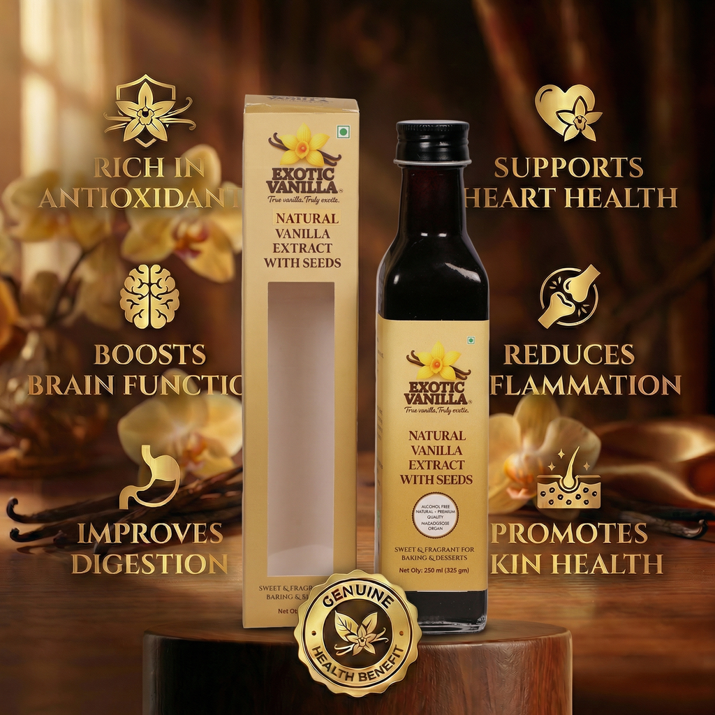 Exotic Vanilla Pure Vanilla Extract with Seeds, 250 ml (335 g) | Made with Real Madagascar Vanilla Beans | Alcohol-Free | Natural, Gluten Free, Non-GMO | For Baking & Cooking