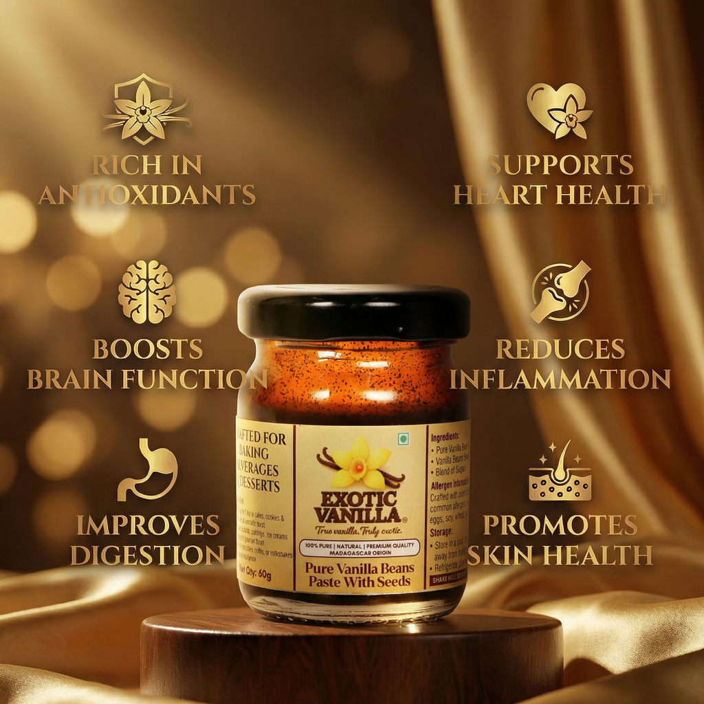Exotic Vanilla Pure Vanilla Paste with Seeds, 60 g | Made with Real Vanilla Beans | Rich & Concentrated | Alcohol-Free | Gluten Free, Non-GMO | For Baking & Desserts
