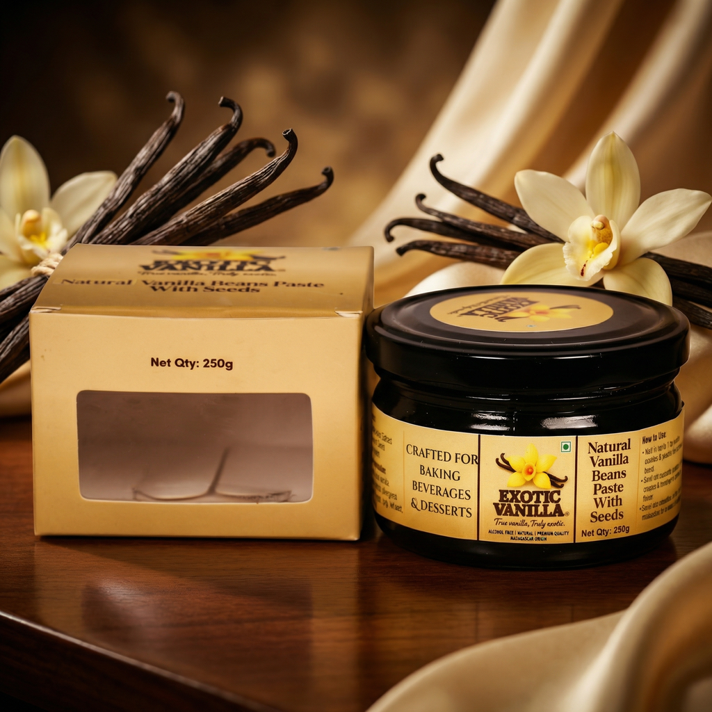 Exotic Vanilla Pure Vanilla Paste with Seeds, 250 g | Made with Real Vanilla Beans | Rich & Concentrated | Alcohol-Free | Gluten Free, Non-GMO | For Baking & Desserts