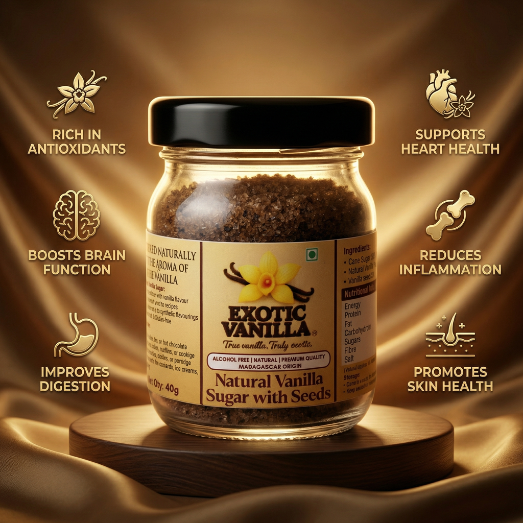 Exotic Vanilla Natural Sugar, 40g | Infused with Madagascar Vanilla Beans | Pure & Natural | Alcohol-Free | Ideal for Baking & Gourmet Desserts