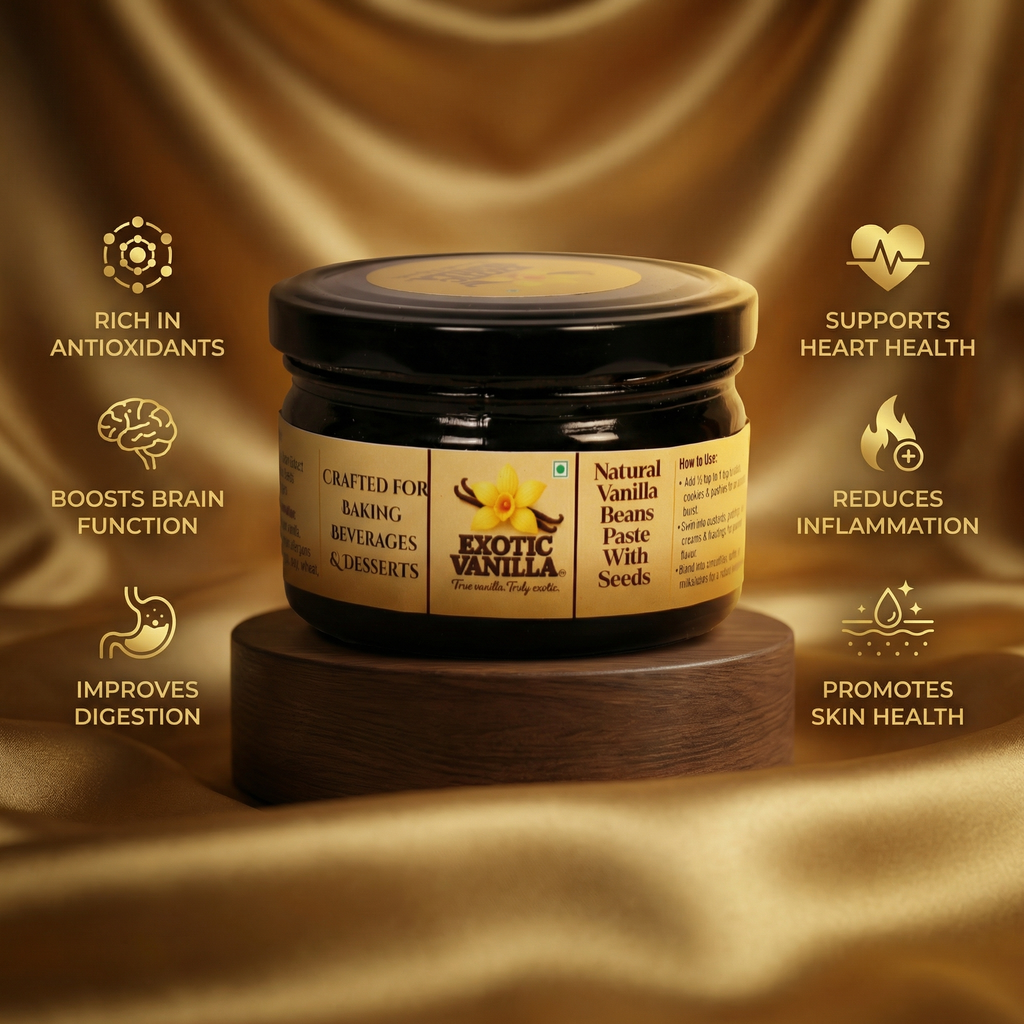 Exotic Vanilla Pure Vanilla Paste with Seeds, 250 g | Made with Real Vanilla Beans | Rich & Concentrated | Alcohol-Free | Gluten Free, Non-GMO | For Baking & Desserts