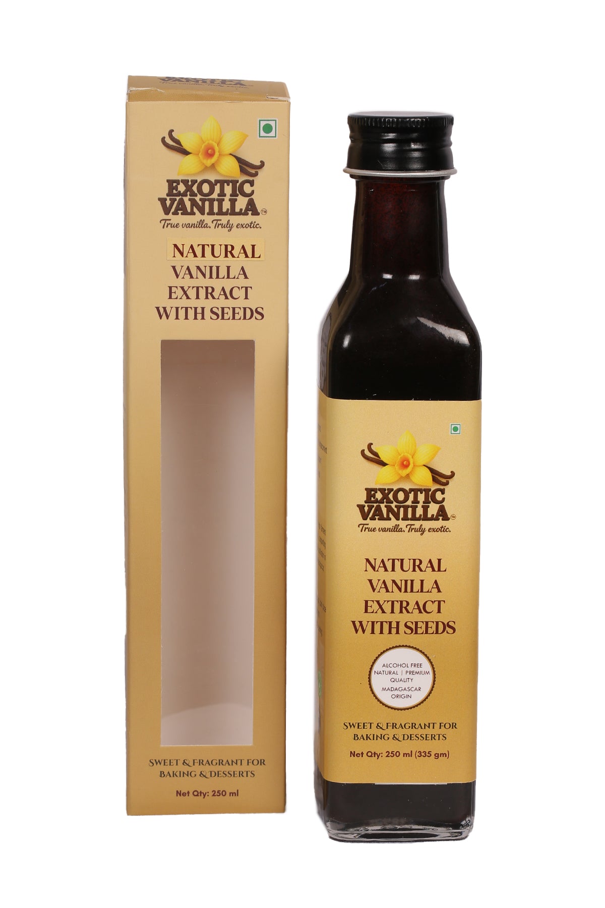 Exotic Vanilla Pure Vanilla Extract with Seeds, 250 ml (335 g) | Made with Real Madagascar Vanilla Beans | Alcohol-Free | Natural, Gluten Free, Non-GMO | For Baking & Cooking