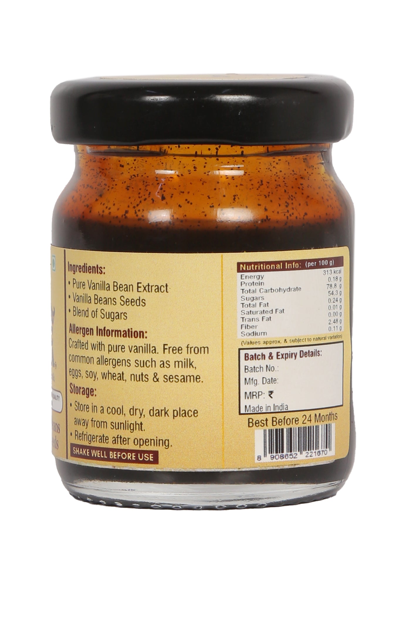 Exotic Vanilla Pure Vanilla Paste with Seeds, 60 g | Made with Real Vanilla Beans | Rich & Concentrated | Alcohol-Free | Gluten Free, Non-GMO | For Baking & Desserts