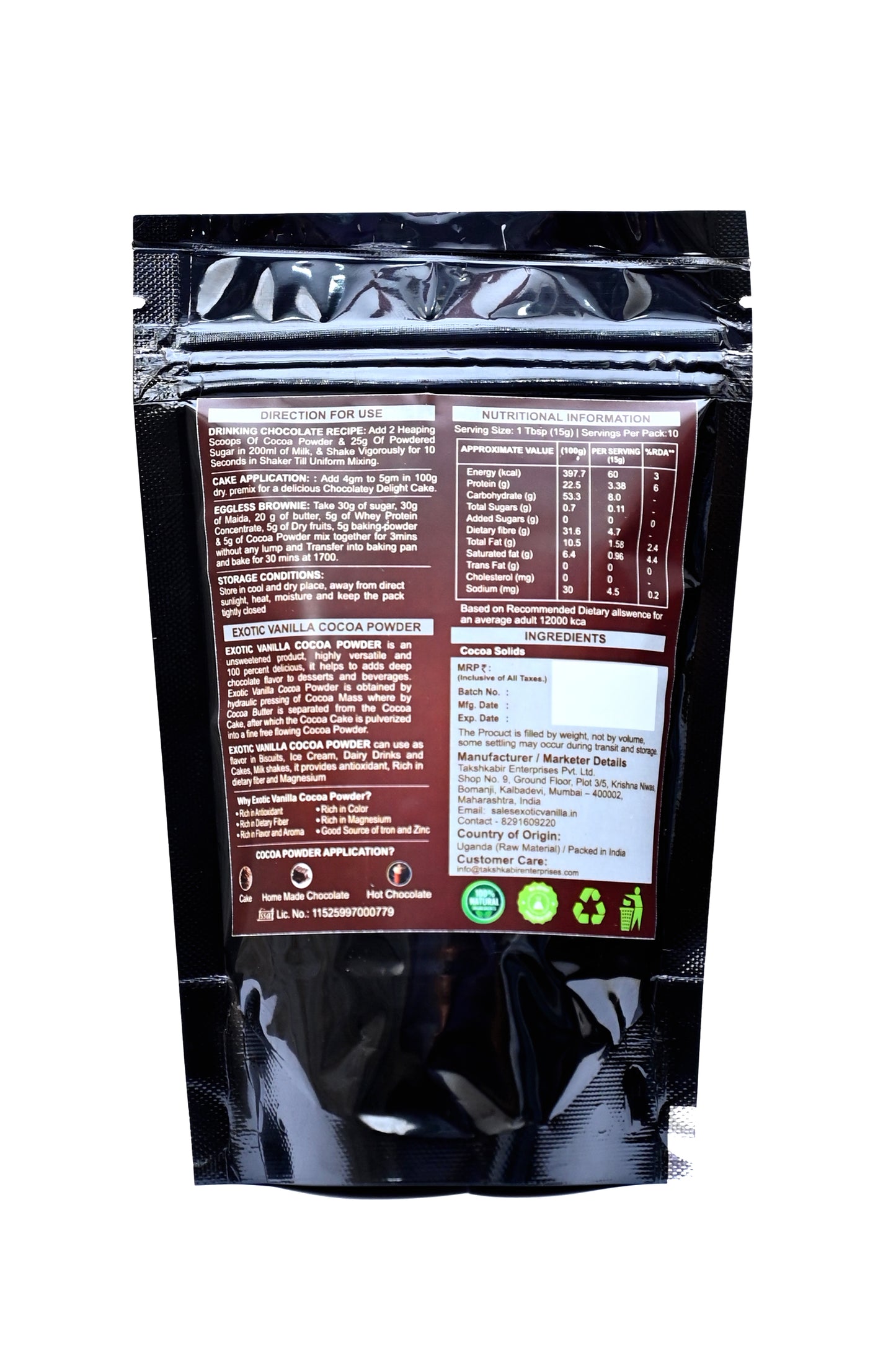 Alkalised Cocoa Powder Unsweetened 100g – Dutch Process Cocoa Powder for Baking, Cakes, Brownies, Chocolate Drinks, Desserts & Cooking | Rich Dark Chocolate Flavor