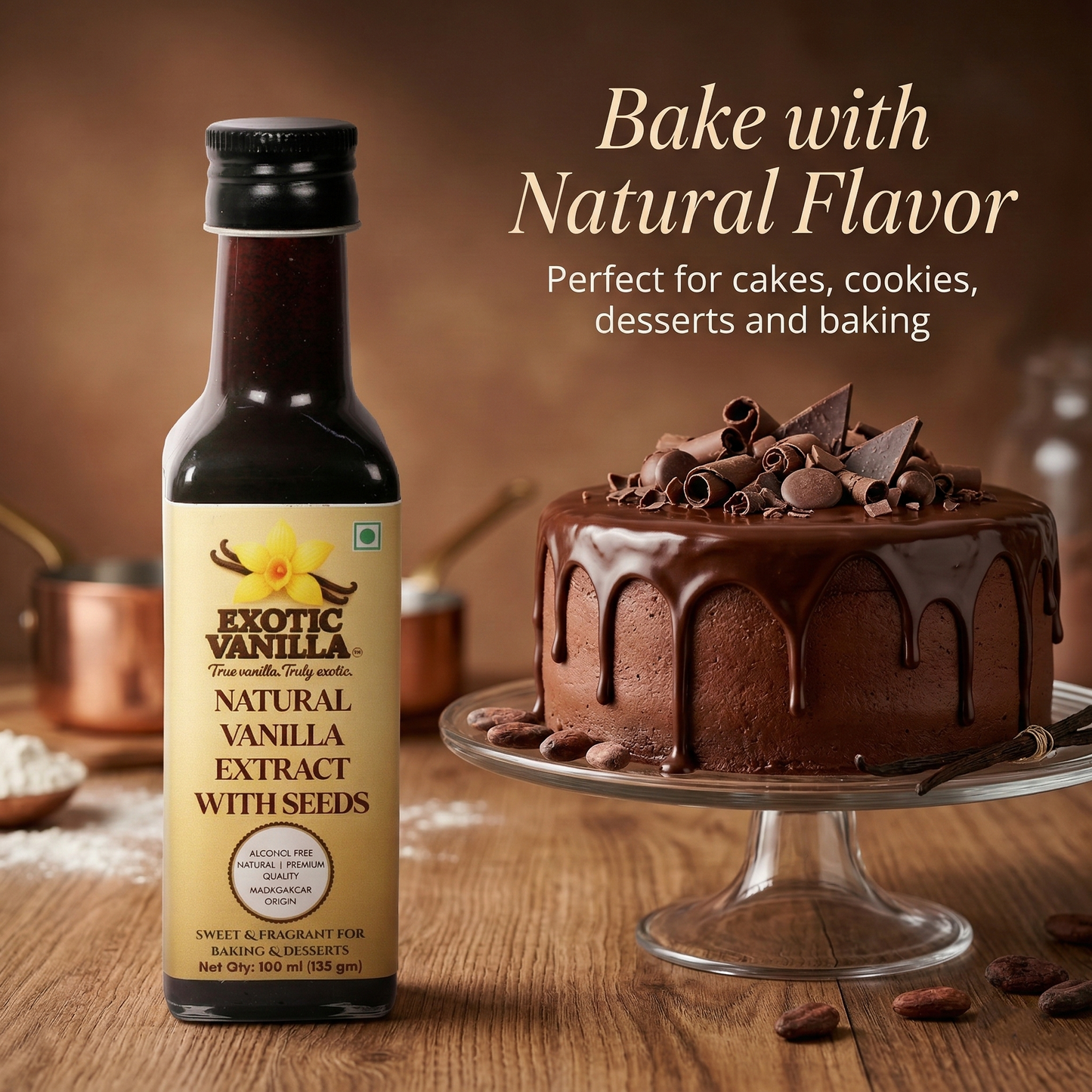 Exotic Vanilla Pure Vanilla Extract with Seeds, 100 ml (135 g) | Made with Real Madagascar Vanilla Beans | Alcohol-Free | Natural, Gluten Free, Non-GMO | For Baking & Cooking