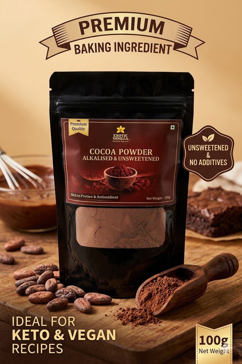 Alkalised Cocoa Powder Unsweetened 100g – Dutch Process Cocoa Powder for Baking, Cakes, Brownies, Chocolate Drinks, Desserts & Cooking | Rich Dark Chocolate Flavor