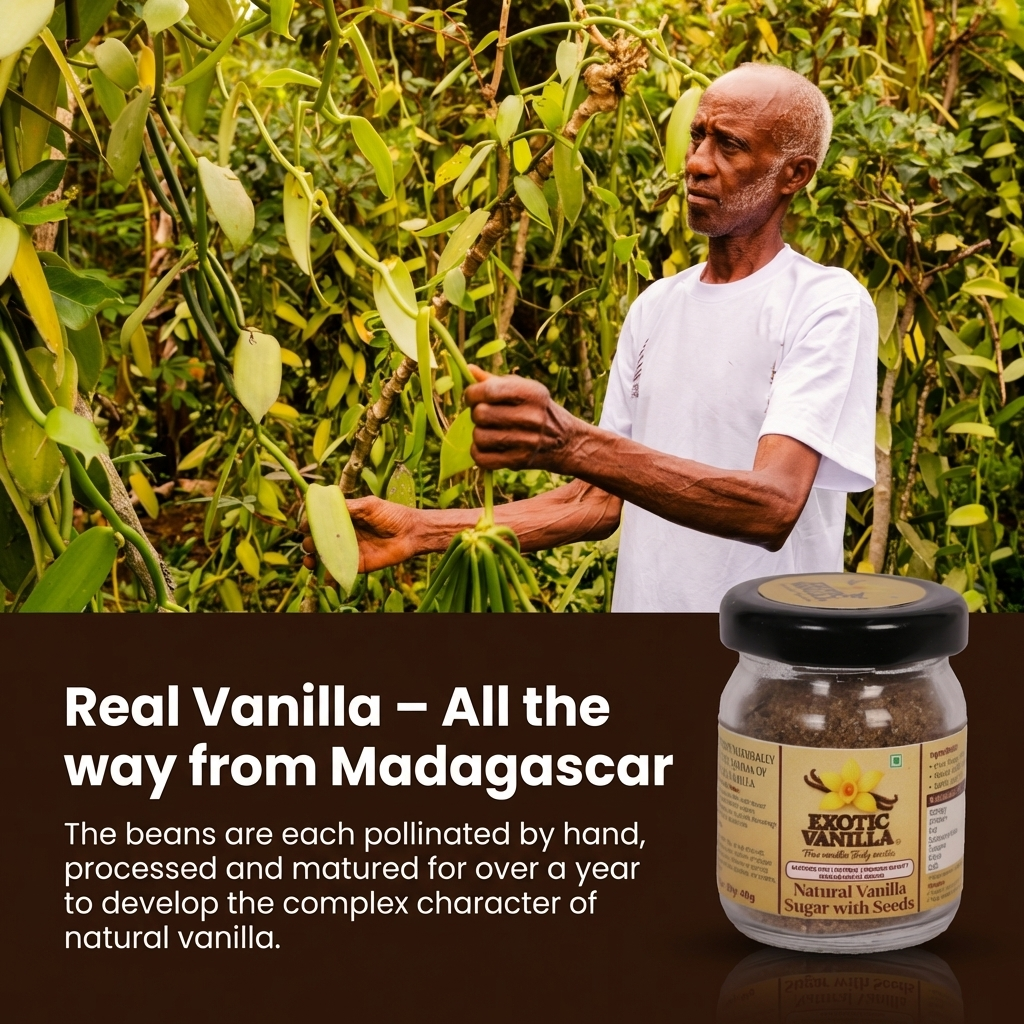 Exotic Vanilla Natural Sugar, 40g | Infused with Madagascar Vanilla Beans | Pure & Natural | Alcohol-Free | Ideal for Baking & Gourmet Desserts