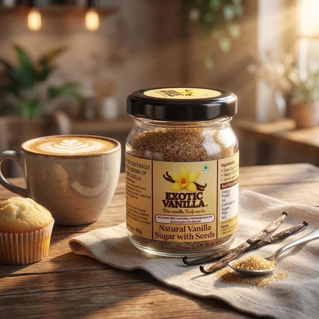 Exotic Vanilla Natural Sugar, 40g | Infused with Madagascar Vanilla Beans | Pure & Natural | Alcohol-Free | Ideal for Baking & Gourmet Desserts
