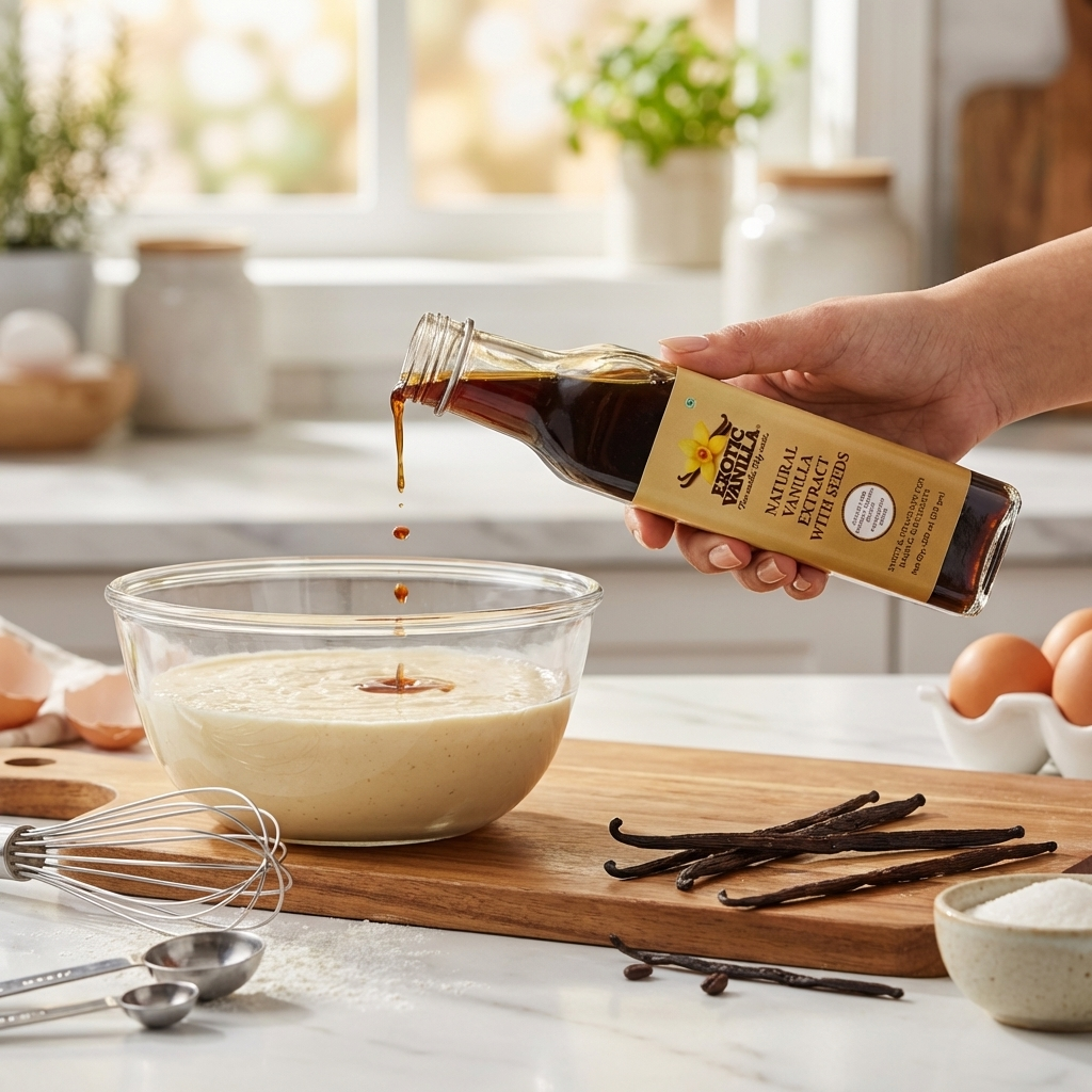 Exotic Vanilla Pure Vanilla Extract with Seeds, 250 ml (335 g) | Made with Real Madagascar Vanilla Beans | Alcohol-Free | Natural, Gluten Free, Non-GMO | For Baking & Cooking