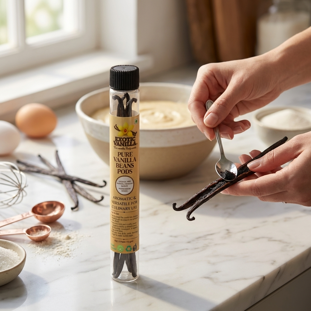 Exotic Madagascar Vanilla Beans, 3 Pods | Gourmet Grade | 16–21 cm Length | Naturally Plump, Oily & Aromatic | For Baking, Desserts & Vanilla Extract