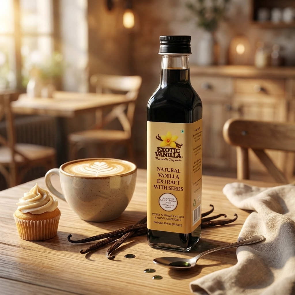 Exotic Vanilla Pure Vanilla Extract with Seeds, 250 ml (335 g) | Made with Real Madagascar Vanilla Beans | Alcohol-Free | Natural, Gluten Free, Non-GMO | For Baking & Cooking