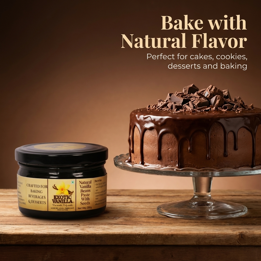 Exotic Vanilla Pure Vanilla Paste with Seeds, 250 g | Made with Real Vanilla Beans | Rich & Concentrated | Alcohol-Free | Gluten Free, Non-GMO | For Baking & Desserts