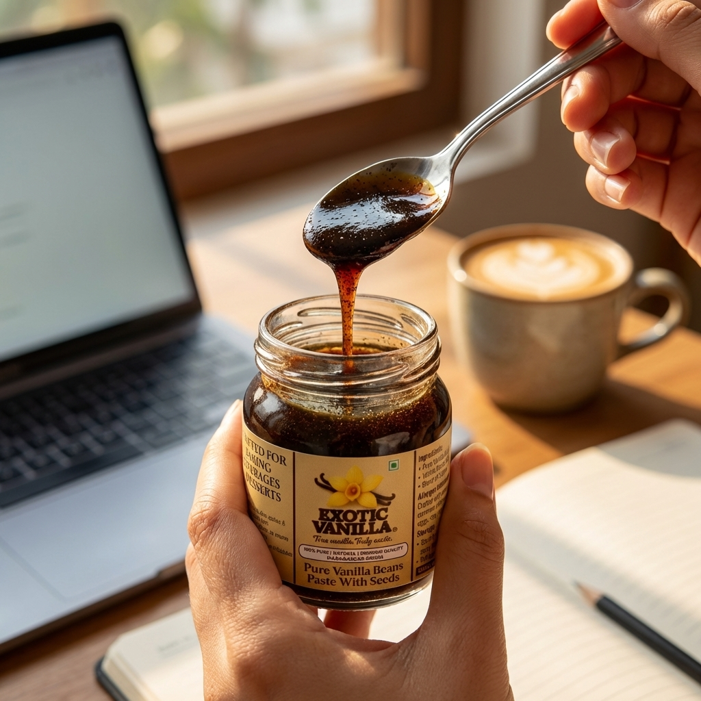 Exotic Vanilla Pure Vanilla Paste with Seeds, 60 g | Made with Real Vanilla Beans | Rich & Concentrated | Alcohol-Free | Gluten Free, Non-GMO | For Baking & Desserts
