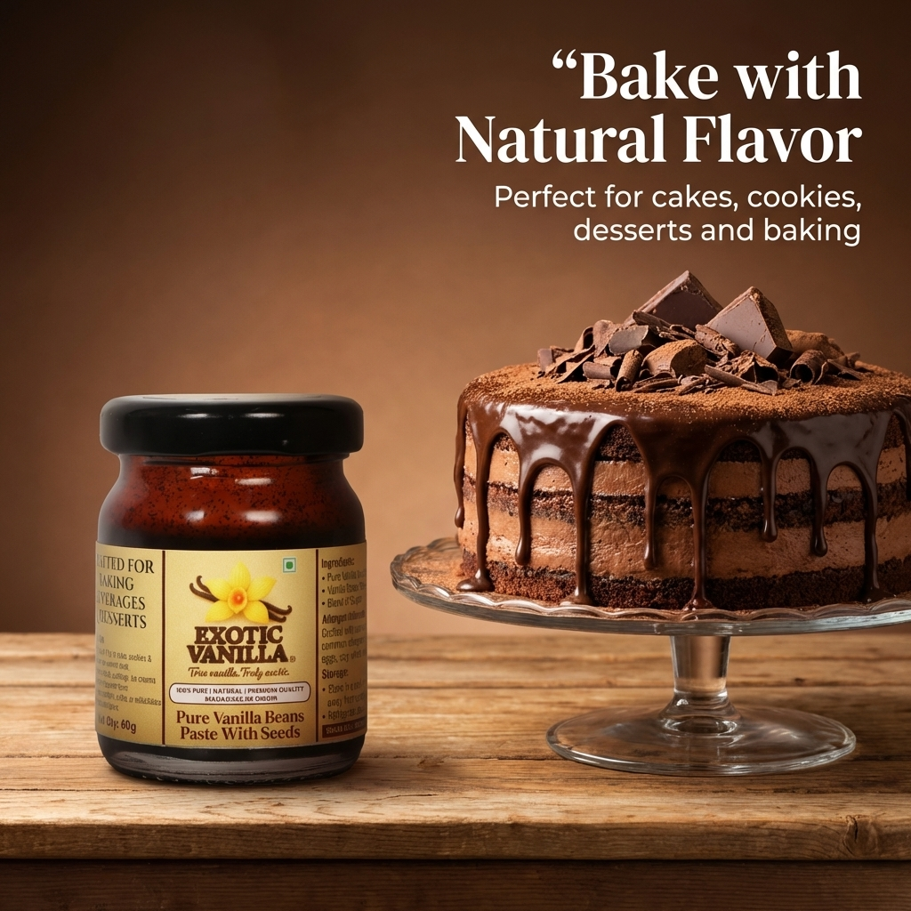 Exotic Vanilla Pure Vanilla Paste with Seeds, 60 g | Made with Real Vanilla Beans | Rich & Concentrated | Alcohol-Free | Gluten Free, Non-GMO | For Baking & Desserts